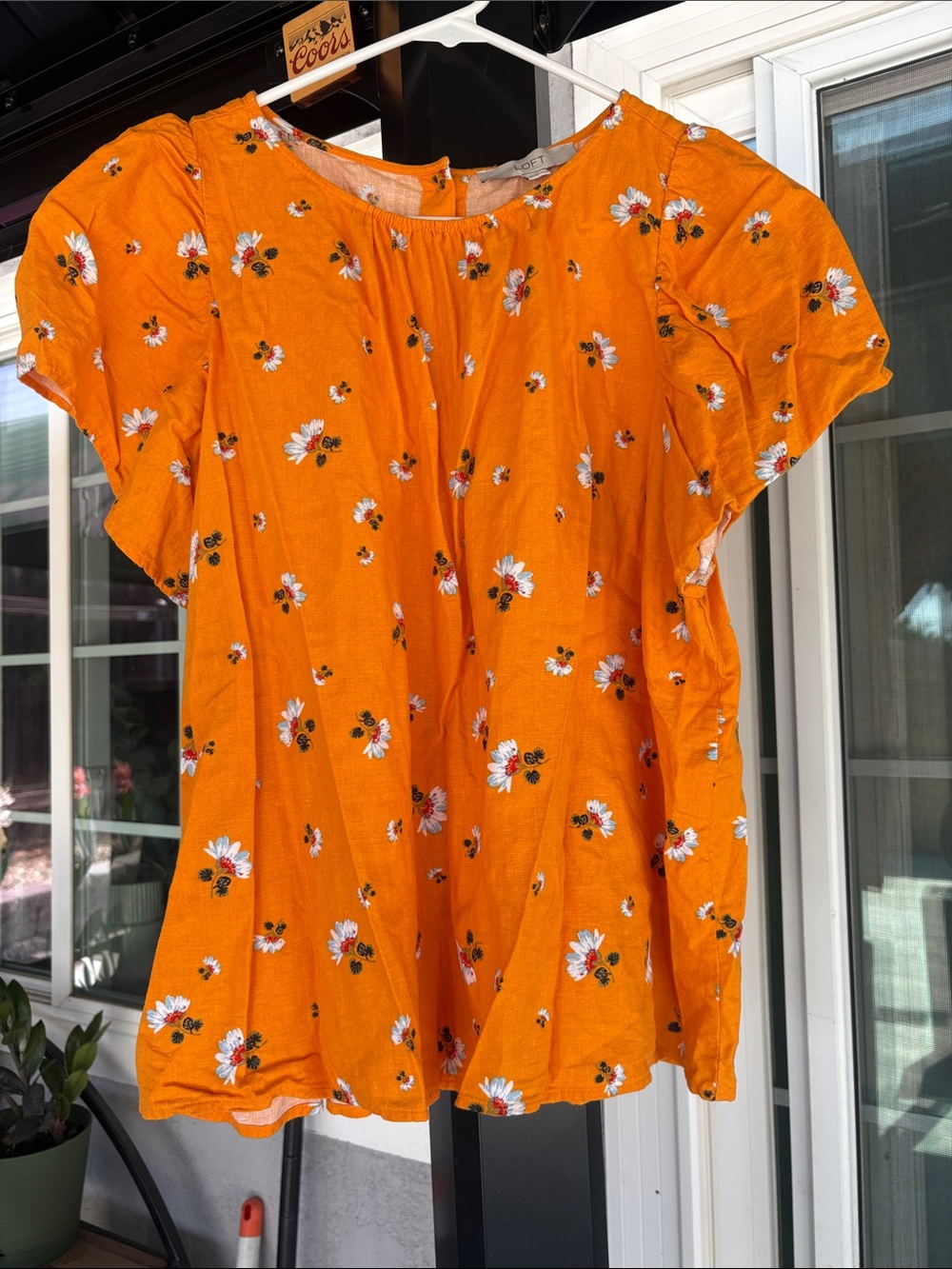 LOFT Orange Floral Short Flutter Sleeve Blouse